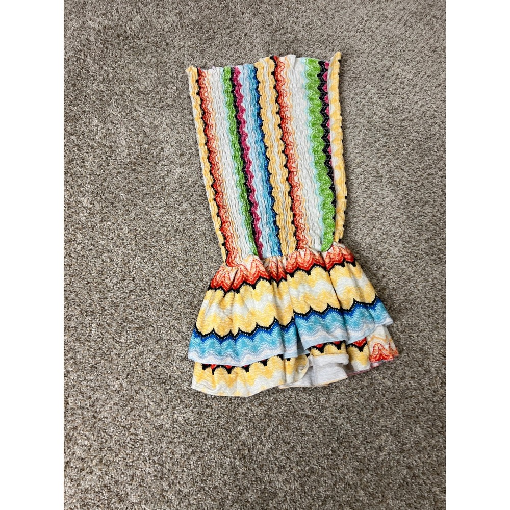 EGO Italy Women Multi Color Chevron Smocked Ruffle Hem Strapless Tube Top Size 6